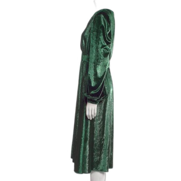 PatBO Green Liquid Velvet V-Neck Long Sleeve Midi Dress Size 8 - Picture 2 of 11
